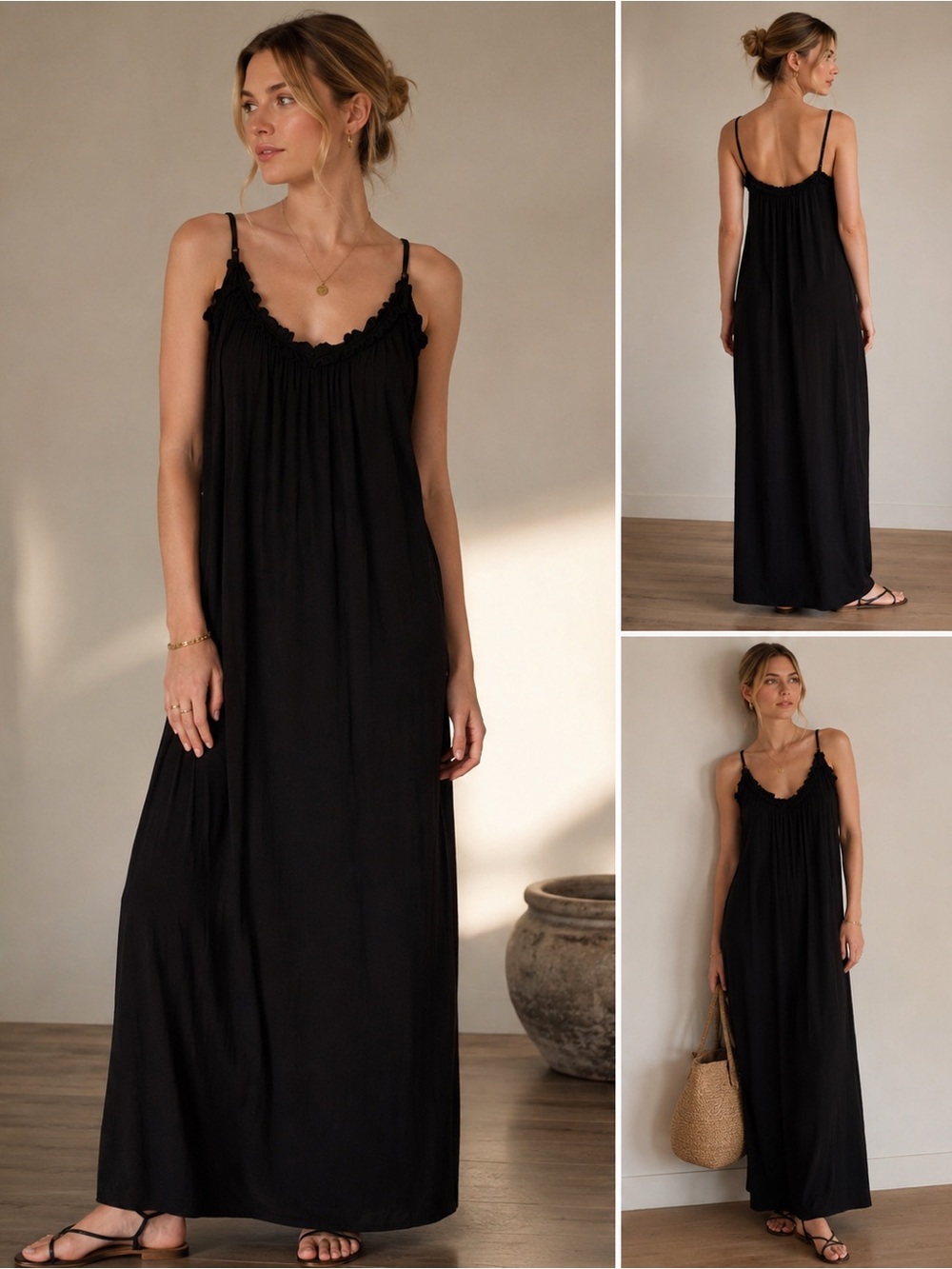 Black Spaghetti-Strap Maxi Dress